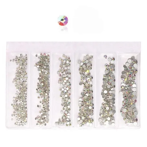1440Pcs Glitter Rhinestones Crystal Clear Flat Bottom Glass Nail Art Nail Drill - AB