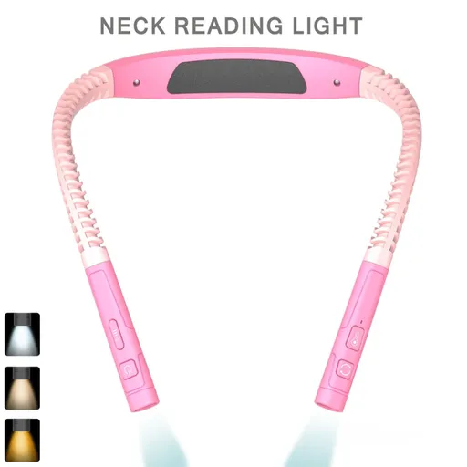 Pink LED Rechargeable Ergonomic Neck Reading & Running Light - Timer, 3 Color & 5 Brightness - Eye-Caring Hands-Free Flexible Book Light
