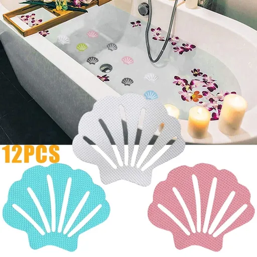 12pcs Non-Slip Shower Clip Stickers Non-Slip Shower Mat Floor Safety Tape Bathtub Shower Stair Stickers Blue