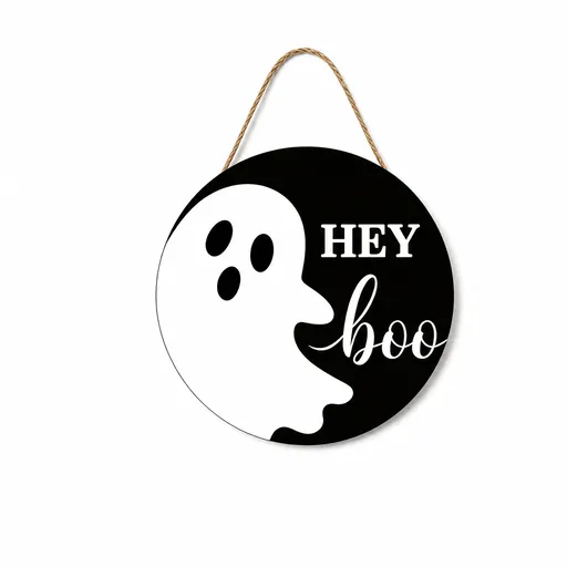 Halloween Hey Boo Ghost Wooden Hanging Sign 12inch