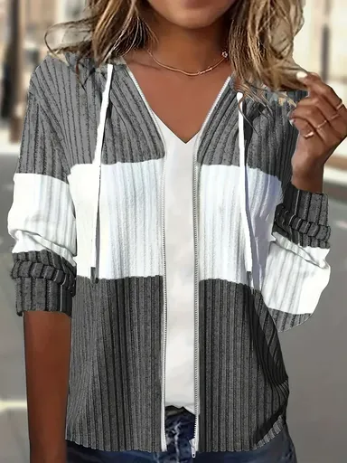 Women'S Hooded Jacket Two-Tone Jacket Drawstring Jacket Casual Jacket Australia - Gray - Size S(AU S/EU46)