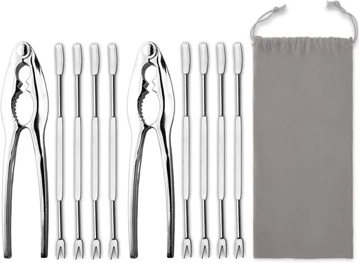 Lobster Crackers and Picks Set, 10-Piece Crab Leg Cracker Tools - Stainless Steel Seafood Crackers & Forks Nut Cracker Set - Dishwasher Safe