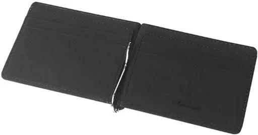 Simple Men Money Clip Wallets with Metal Clamp Women Slim Leather Purse Bank Card Slots Cash Holder for Man-Black