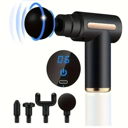 Portable Massage Gun | High-frequency Deep Percussion, 4 Massage Heads & 6 Speed Levels, 15-Minute Timer, Relieve Full-Body Muscle Soreness On The Go(black)