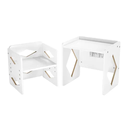 Montessori Weaning Table and Chair Set, Wooden Toddler Table and Chair Set for Aged 1-5, Adjustable Height Kids Montessori Chair and Activity Table, Ideal for Reading, Eating, Playing - White