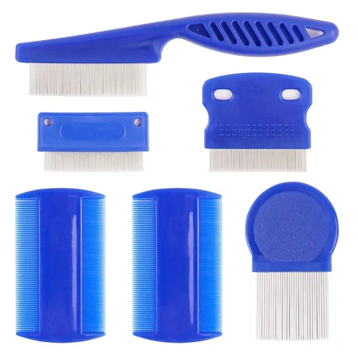 6 Pack Flea Lice Comb for Dogs Cats, Pet Tear Stain Remover Grooming Comb with Rounded Metal Teeth for Small, Blue