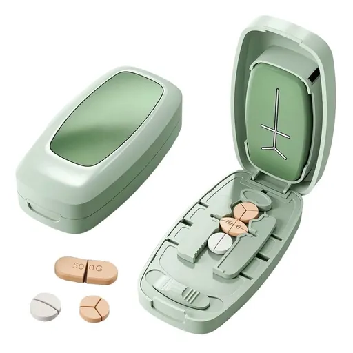 Adjustable Pill Cutter with Dual Fixing Clips, Precision Tablet Splitter for Small and Large Pills, Vitamins and Oval Tablets, Light Green