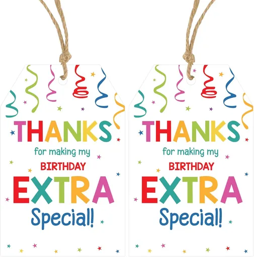 Thank You Tags for Birthday Party Favor 50Pcs Confetti Birthday Thank You Gift Tag with String Thanks You for Coming and Making My Birthdays Extra Special Tags Happy Birthdays Tag for Treat Bag
