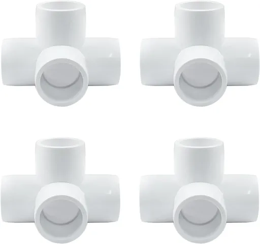 Biaungdo 4 Pcs 1/2" PVC Pipe Fitting, 4 Way Elbow Pipe Connector Furniture Grade Corner Fittings PVC Elbow Fitting for DIY Shelf Garden Support PVC Structure（White）