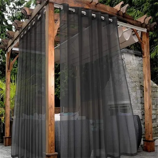 Outdoor Sheer Curtains for Patio Waterproof - 2 Panels Grommet Indoor Voile Curtains for Living Room, Bedroom, Porch, Pergola, Cabana, 132*274cm Grey