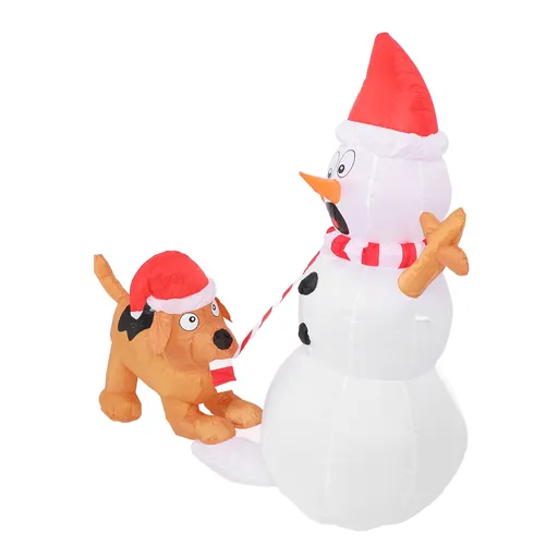 3.6ft Inflatable Snowman with Bite Dog White LED Lights Garden Yard Decorations IP44 Water Resistant Xmas Inflatable Snowman US Plug 100‑120V