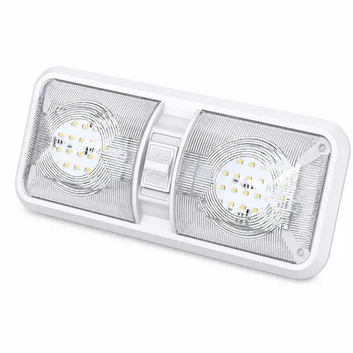 1 Pack 12V RV LED Double Dome Light, 4000-450K Natural White Interior Lamp with ON/OFF Switch for Car Boat