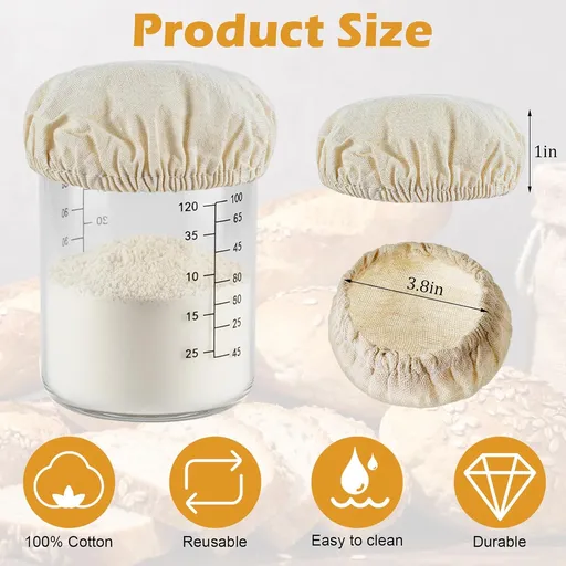 Shimmeroo 5PCS Cotton Sourdough Jar Cover, Reusable Sourdough Bread Proofing Starter Jar Cloth Covers for Most Glass Sour Dough Crock Bread Proofing Cover