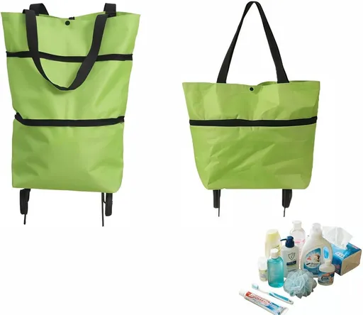 2-in-1 Foldable Shopping Cart with Wheels,Waterproof & Sturdy Grocery Bag Hand Truck, Collapsible Portable Rolling Tote for Supermarket,Laundry,Travel,33 lbs Capacity,Waterproof Oxford Fabric