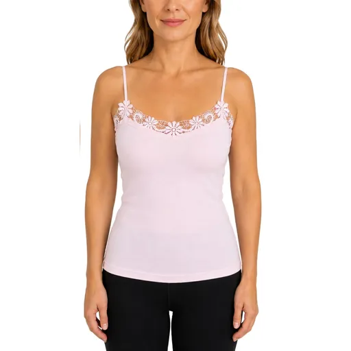 Womens Camisole Top 100% Cotton Cami Strap Singlet Basic Tank Shirt - Pink