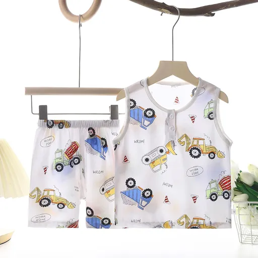 Tong Xinyuan Kids Cotton Silk Vest Set Shorts (White background color) truck cotton silk vest suit 80cm