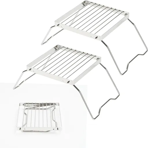 2pcs Folding Campfire Grill, 304 Stainless Steel Portable Campfire Grill Grate Small Camping Campfire Grill Grate Over Fire Pit Camping Grill for Outdoor Backpacking BBQ