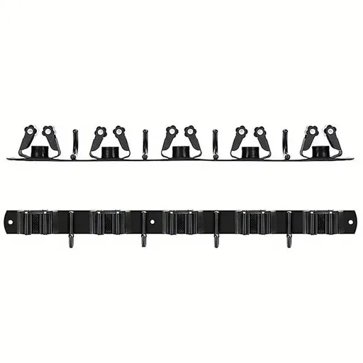 Punch-free Wall Mounted Mop Rack Nail-free Storage Rack Multi-use Mop Holder - Black
