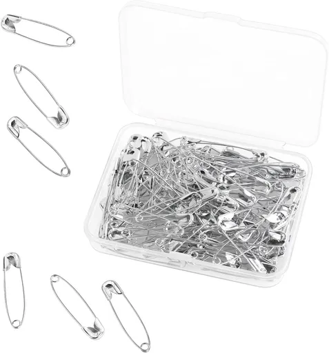 100 Pack Assorted Galvanised Steel Safety Pins, Bulk Sewing Pins for Clothes Repairs, Quilting, Crafts and Everyday Fastening, Silver, 38 mm