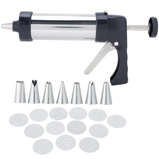 Cookie Press Maker Set 13 Piece Stainless Steel Cake Pastry Decorating Nozzle DIY Baking Tools Black