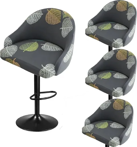 Square Saddle Bar Stool Covers Set of 4, Stretch Jacquard Washable Seat Slipcovers, Gray Pattern 1