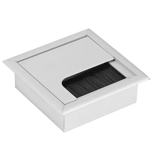 Square Cable Grommet Metal Wire Hole Cover, Desk Hole Cover Grommet for Office Computer Desk Table Silver 80mm x 80mm - Pack of 2