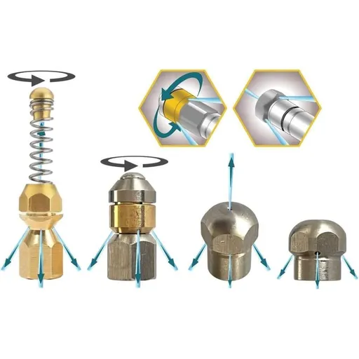 Pipe Cleaning Nozzle L Spring Spiral, Rotary, spiral1 and rigid2, 0.125 in