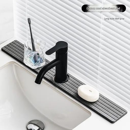 Diatom Mud Faucet Splash Guard & Absorbent Mat - Quick Dry, Non-Slip Sink Organizer(dark grey)