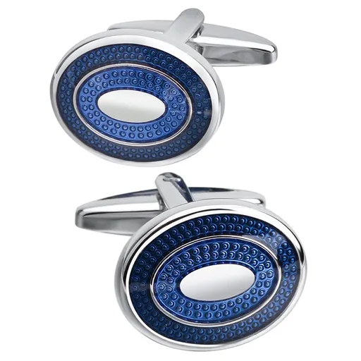 Oval Navy Blue Cufflinks for Men Silver Plated, Personalized Men's Cuff Links Groom Wedding Gifts Tuxedo Business Accessories