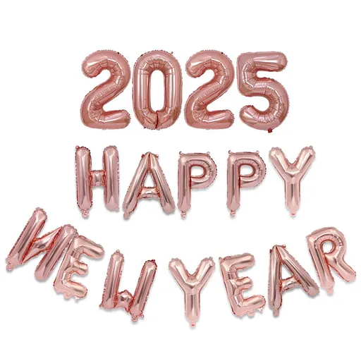 New Year Balloon Set Number and Letter Aluminum Foil New Year Banner Balloons for Party Rose Gold