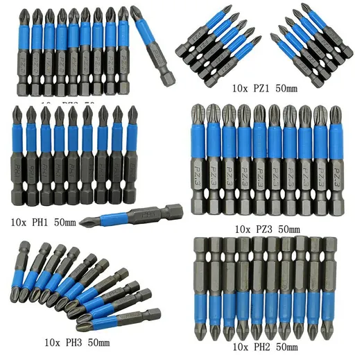 10Pcs Magnetic Anti Skid Electric Screwdriver Bits Alloy Steel 50Mm Cross Screw Driver Tools Set Ph1 Ph2 Ph3 Pz1 Pz2 Pz3 Pz1 Smile Home Pz2
