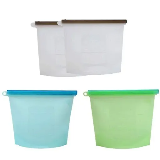 Reusable Silicone Food Storage Bags Leak proof Microwave Freezer Freshness Safe 1000ml*4 - White 1000ml*2 +Blue 1000ml*1 +Green 1000ml*1