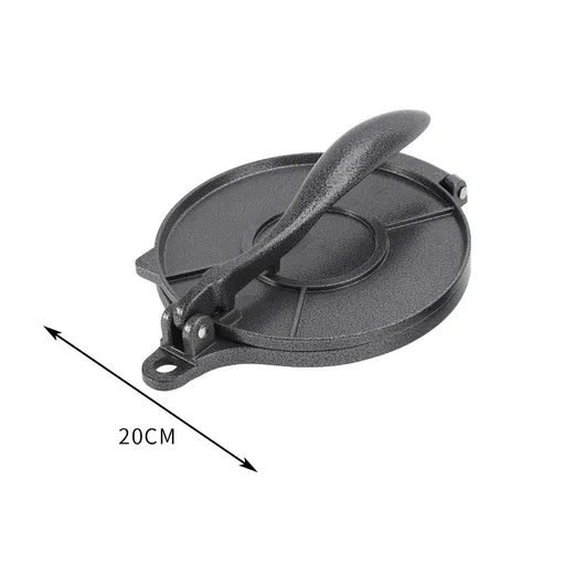 Black Manual Dough Press – Aluminum Alloy Cake & Tortilla Press for Homemade Baking and Cooking(20cm)