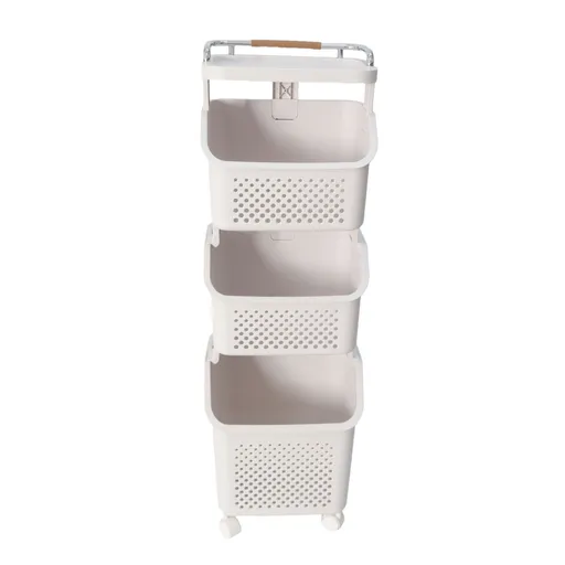 Rolling Laundry Hamper PP ABS Laundry Shelf Clothes Storage Basket Organizer with 4 Wheels for Home Kitchen Bathroom 3 Layers