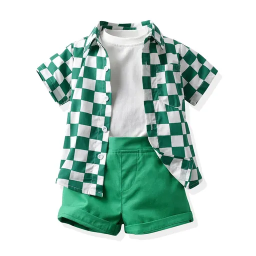 Top and Top Boys Plaid 3 Piece Set Cotton Green 140cm