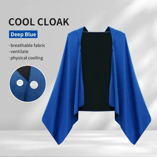 Hooded Ice Silk Sports Towel Cloak, Quick‑Dry Sun‑Protection Breathable Lightweight Cold‑Feeling Sweat‑Absorbent Wrap for Gym Hiking Golf Driving Outdoor Activities, 60*145*55CM, Deep Blue