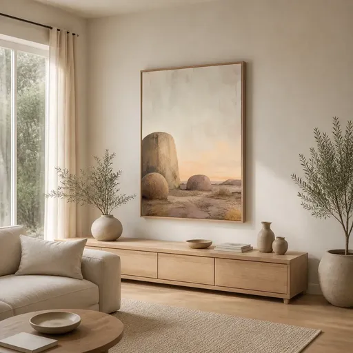 Stone and Sky Floating Frame Canvas Wall Art - Portrait - 60W x 120H cm - Natural Birch