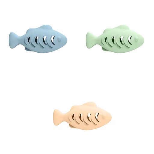 3-piece Blue and Green and Cream-colored Fish-Shaped Silicone Cat Toy and Catnip– 3-in-1 Interactive & Self-Entertaining Toy with Catnip/Cat food, Dental Care & Hairball Relief – BPA-Free, Food-Grade Safety