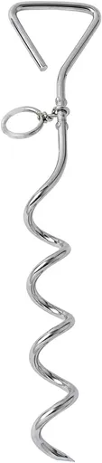 Dog Tie-Out Stake, Durable Silver Spiral Anchorstake, Secure Outdoor Tethering for All Cable Leash Chain, Camping Yard, Rt-Resistant, Easy Installation, Medium, 16 Inch