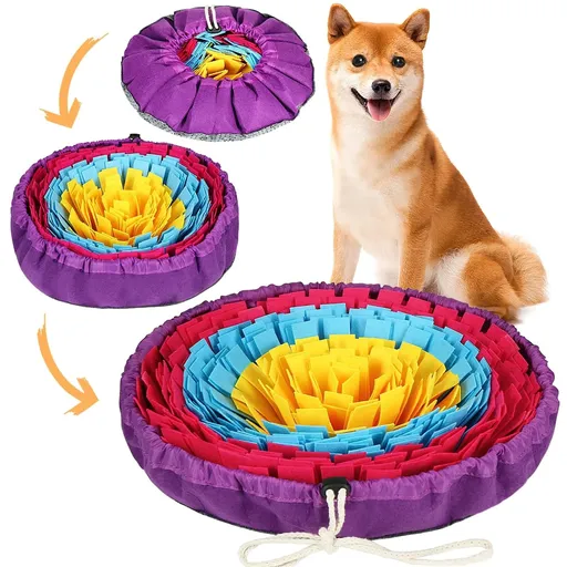 Interactive Snuffle Mat for Dogs – Slow Feeder & Foraging Puzzle Toy Made from Durable, Eco-Friendly Felt with Adjustable Drawstring, Anti-Slip Base, and Vibrant Color Combinations, Perfect for Mental Stimulation, Stress Relief, and Slow Eating Indoo