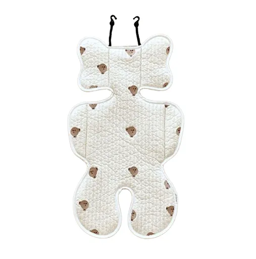 Soft Baby Stroller Seat Cushion Breathable Pure Cotton Infant Car Seat Head Neck Body Support Thin Style Bear