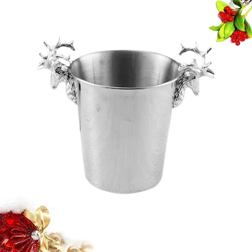 Wine Bucket with Polished Plated Silver Surface and Deer Head for Hotel Bar and House Use