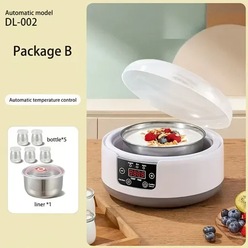 Multifunctional Yogurt Machine Intelligent Constant Temperature Fermentation Food Grade Stainless Steel Space Saving Kitchen(1.2L mechanical version +304 steel bladder +5 cups.)