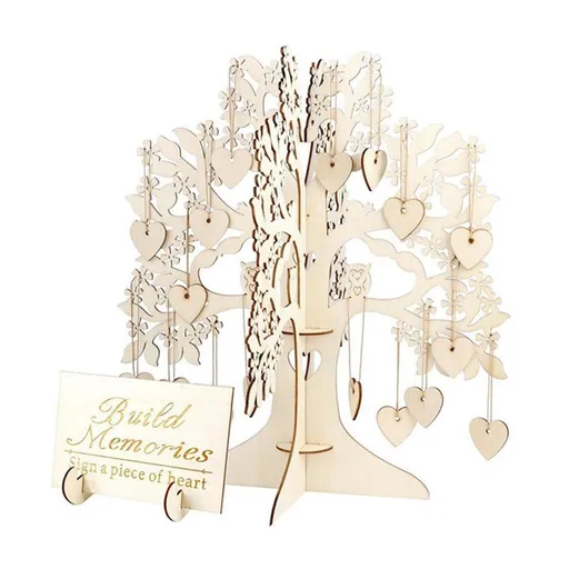 Wood Tree Frame Guest Book Unique Rustic Wedding Registry 30x32cm with 100 Wooden Hearts