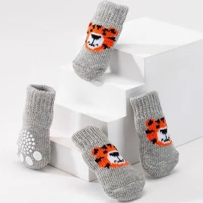 Foot art mouse Pet Socks Cartoon Anti Slip Gray Tiger Xl-super large [recommended within 5.5] 11-16kg within
