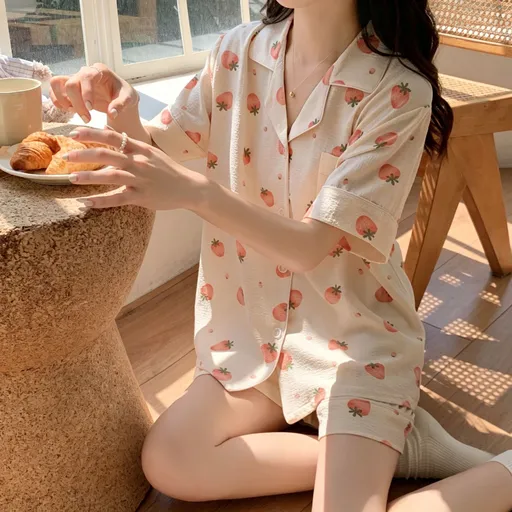 Full Strawberry Short Set Size XXL | Bubble Crinkle Roomy Short Sleepwear | Halloween Sweet Relaxed Gift | Roomy Relaxed Fit Plus Size Homewear
