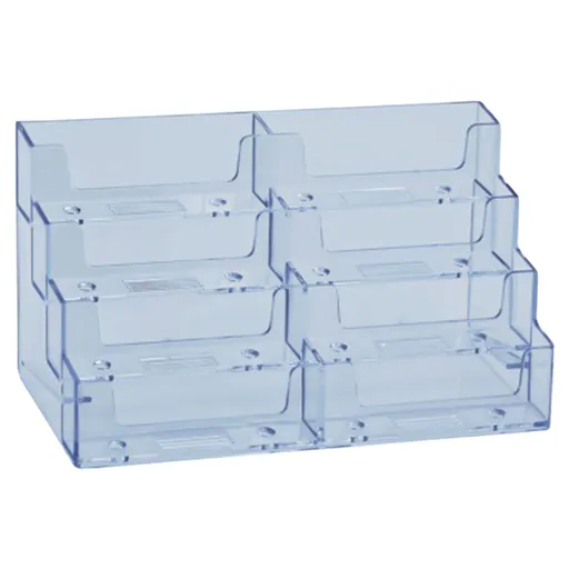 1 Pack Business Card Holder, Clear Acrylic Four Tier Stand with Eight Pockets for Desk Office and Retail Display, 7.68 x 3.35 x 3.94 inches