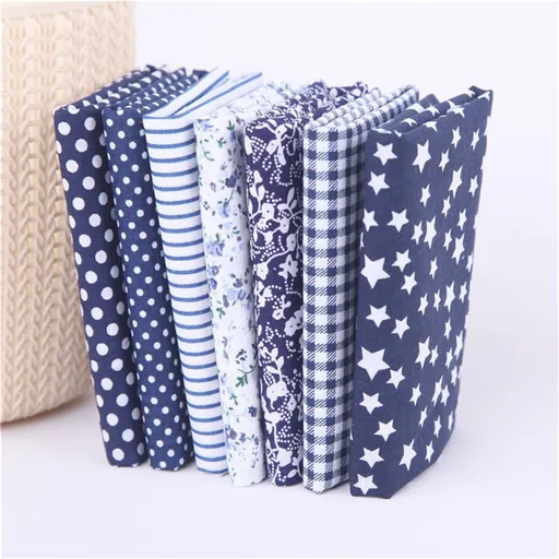 7PCS Cotton Crafts Fabric Bundle Patchwork Squares Quilting Sewing Patchwork DIY Blue-3