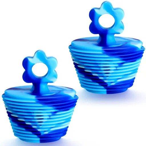2 Pcs Silicone Tub Stopper Universal Bathtub Stopper Flower Shape Bath Tub Plug Drain Stopper (Camouflage Blue)
