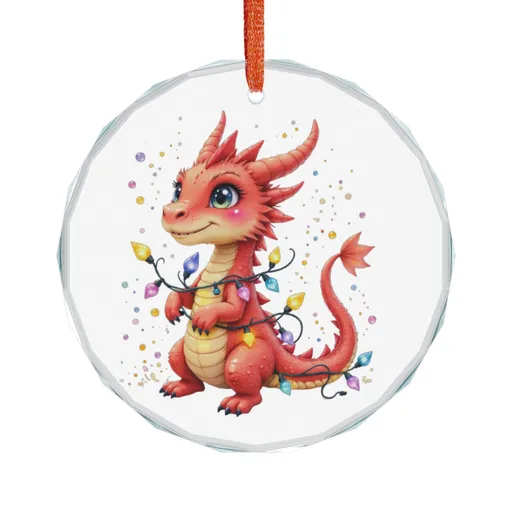 Story Nest Books Crystal Glass Ornament Red Dragon Christmas Tree Decoration Whimsical Holiday Playful Bright Bauble - Dragon In Lights